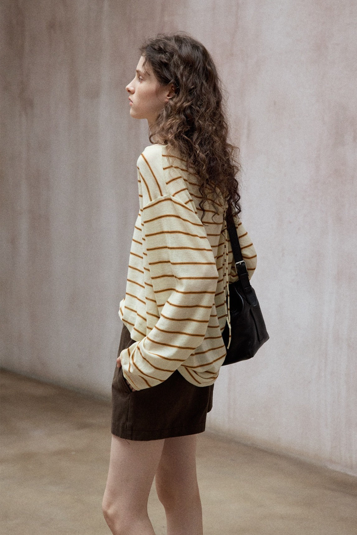 Wool blend lightweight loose-fit striped knitwear | 4 color