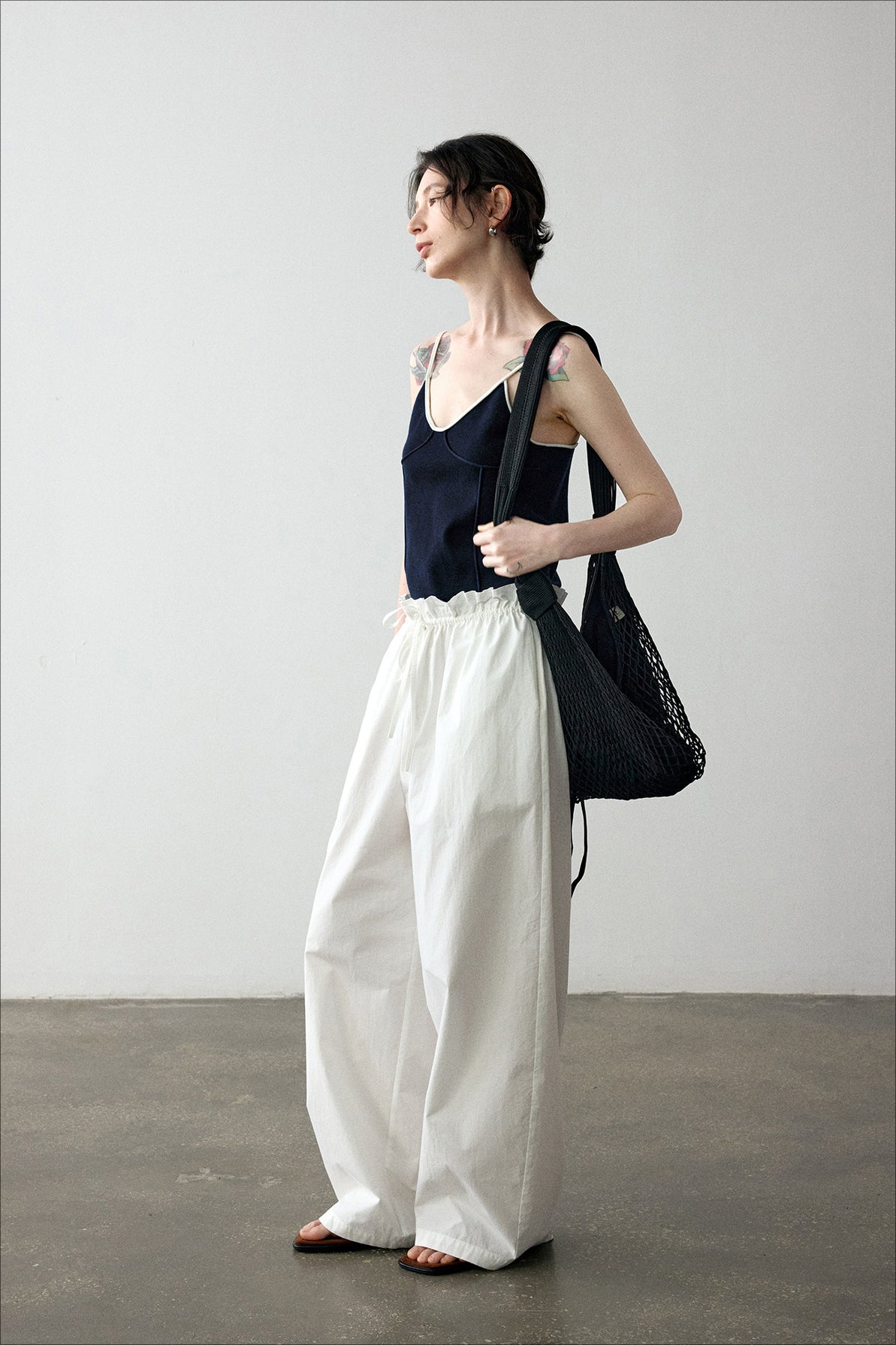 100% cotton crisp feel peplum waist pants | 4 color