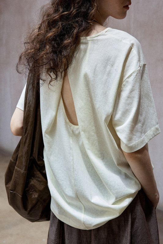 Cotton blend relaxed fit cutout back T-shirt | 4 color