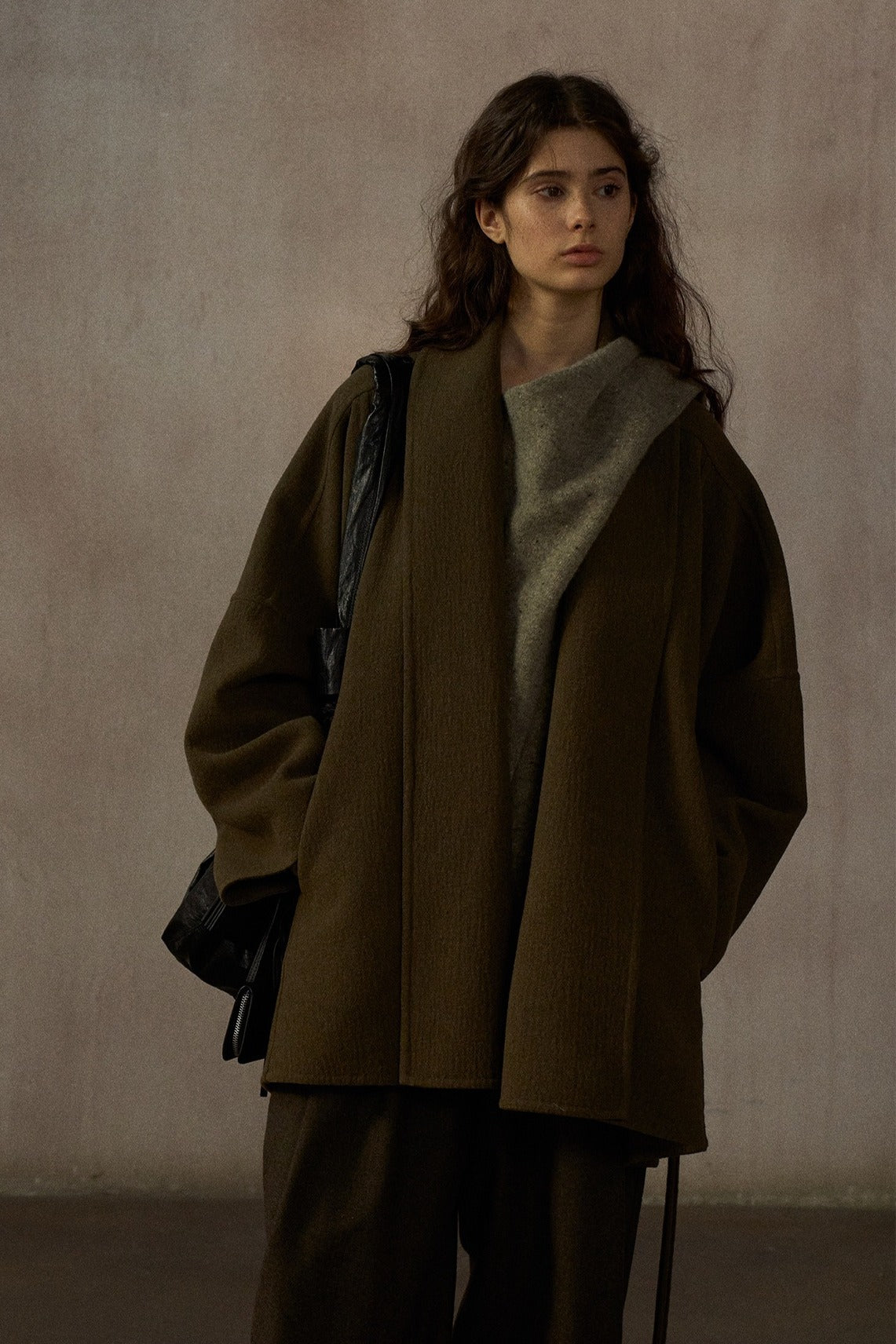 Wool blend batwing silhouette relaxed fit jacket | 2 color