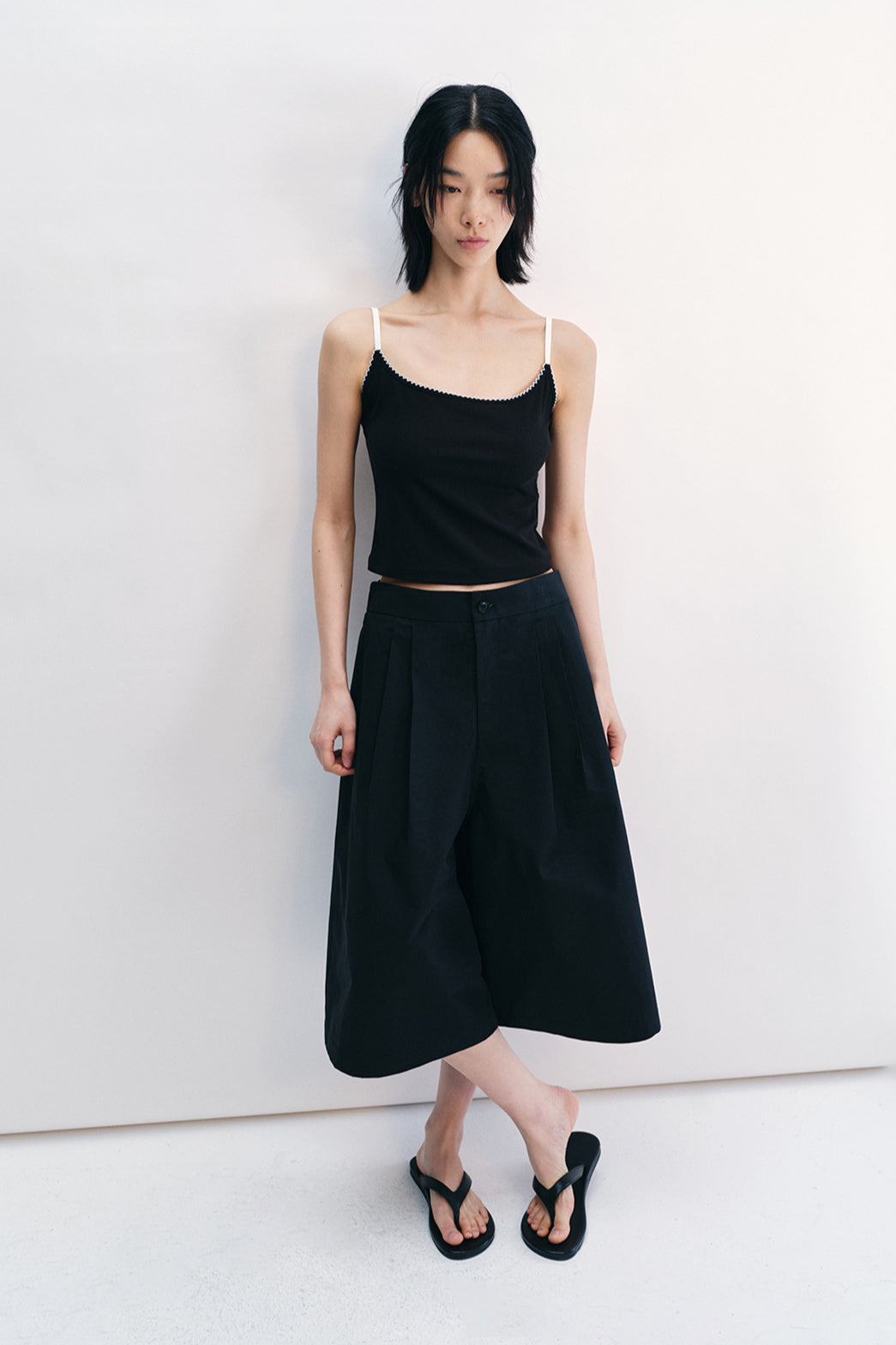 Cotton blend relaxed fit 7/8 pants | 4 color
