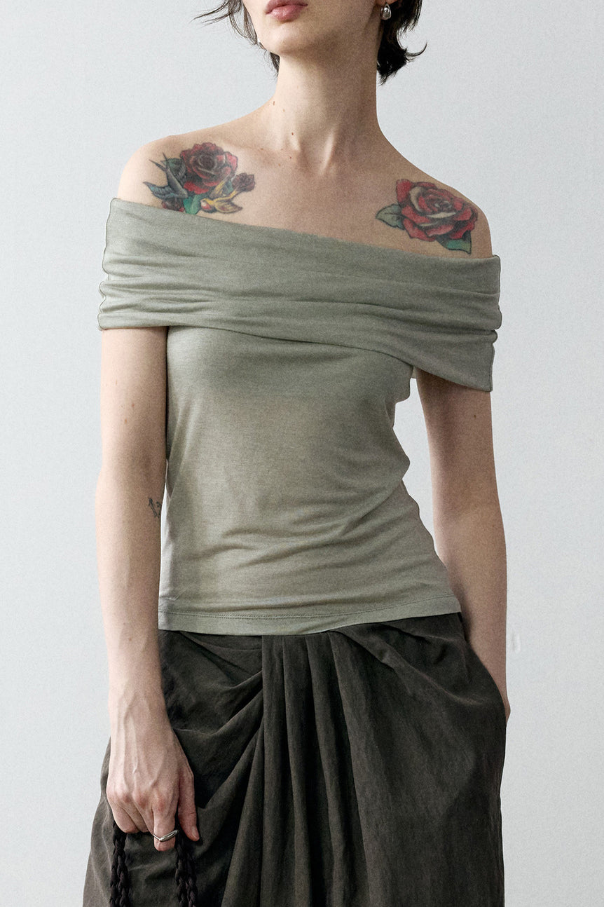Lyocell blend smooth feel off-shoulder top | 5 color