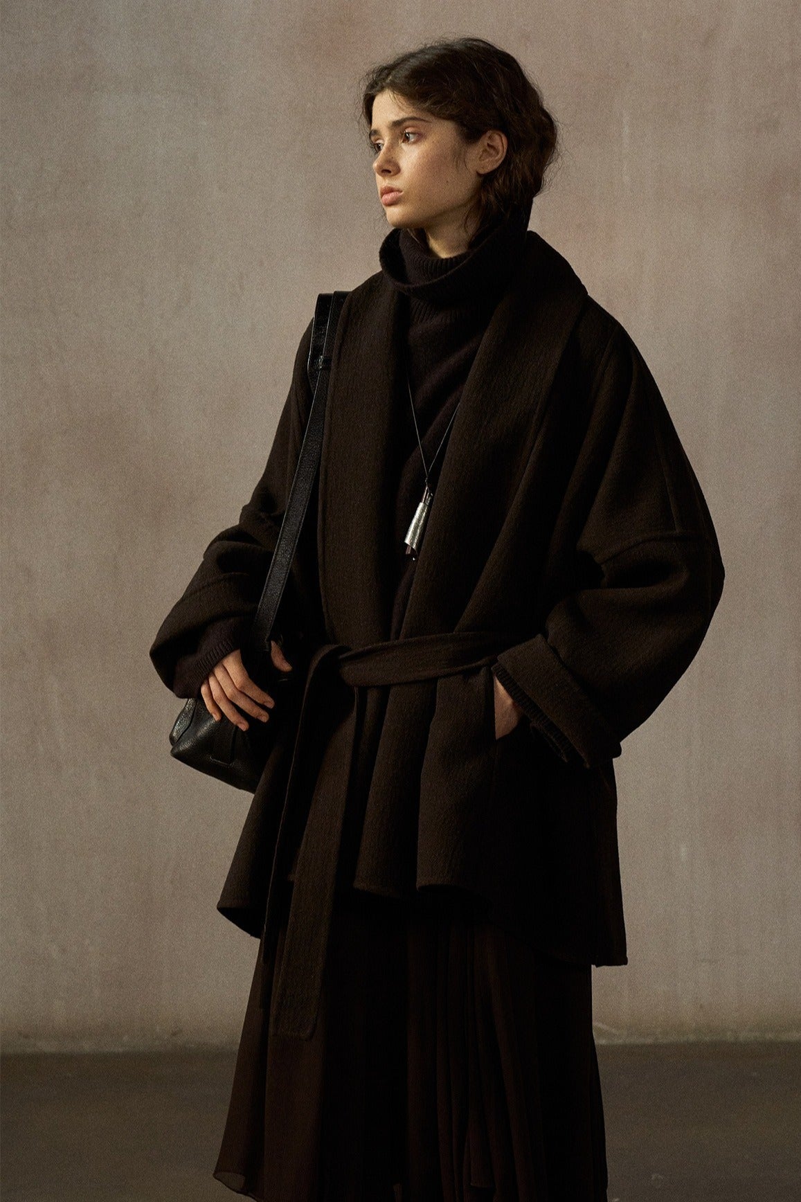 Wool blend loose-fit batwing silhouette jacket | 2 color