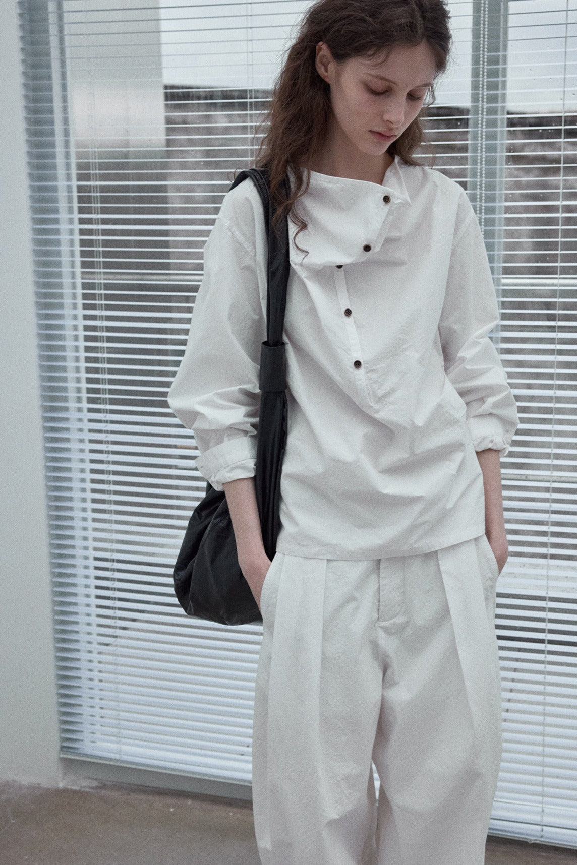 100% cotton relaxed-fit cowl neck casual shirt | 3 color