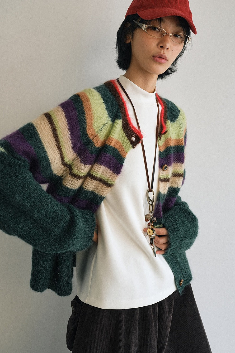 Wool and mohair cozy stripped sweater cardigan | 3 color