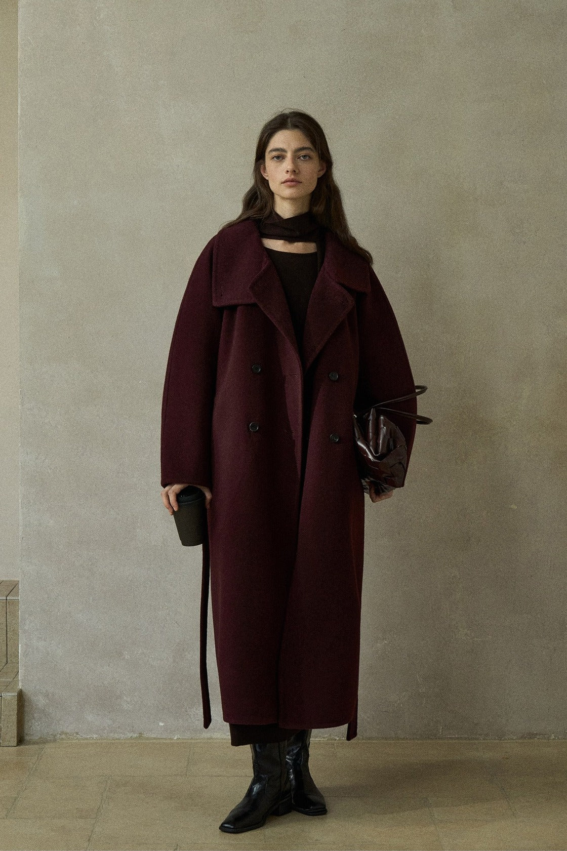 Wool blend loose-fit structured overcoat