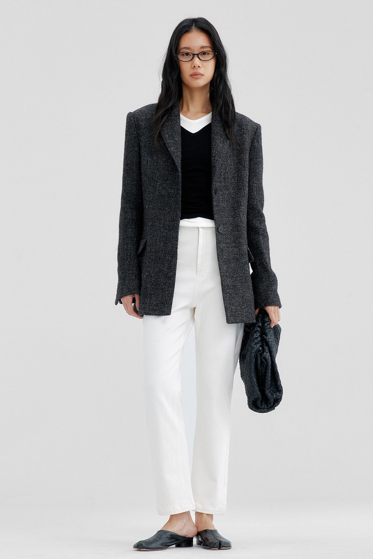 Wool blend tailored waist silhouetted blazer jacket | 2 color