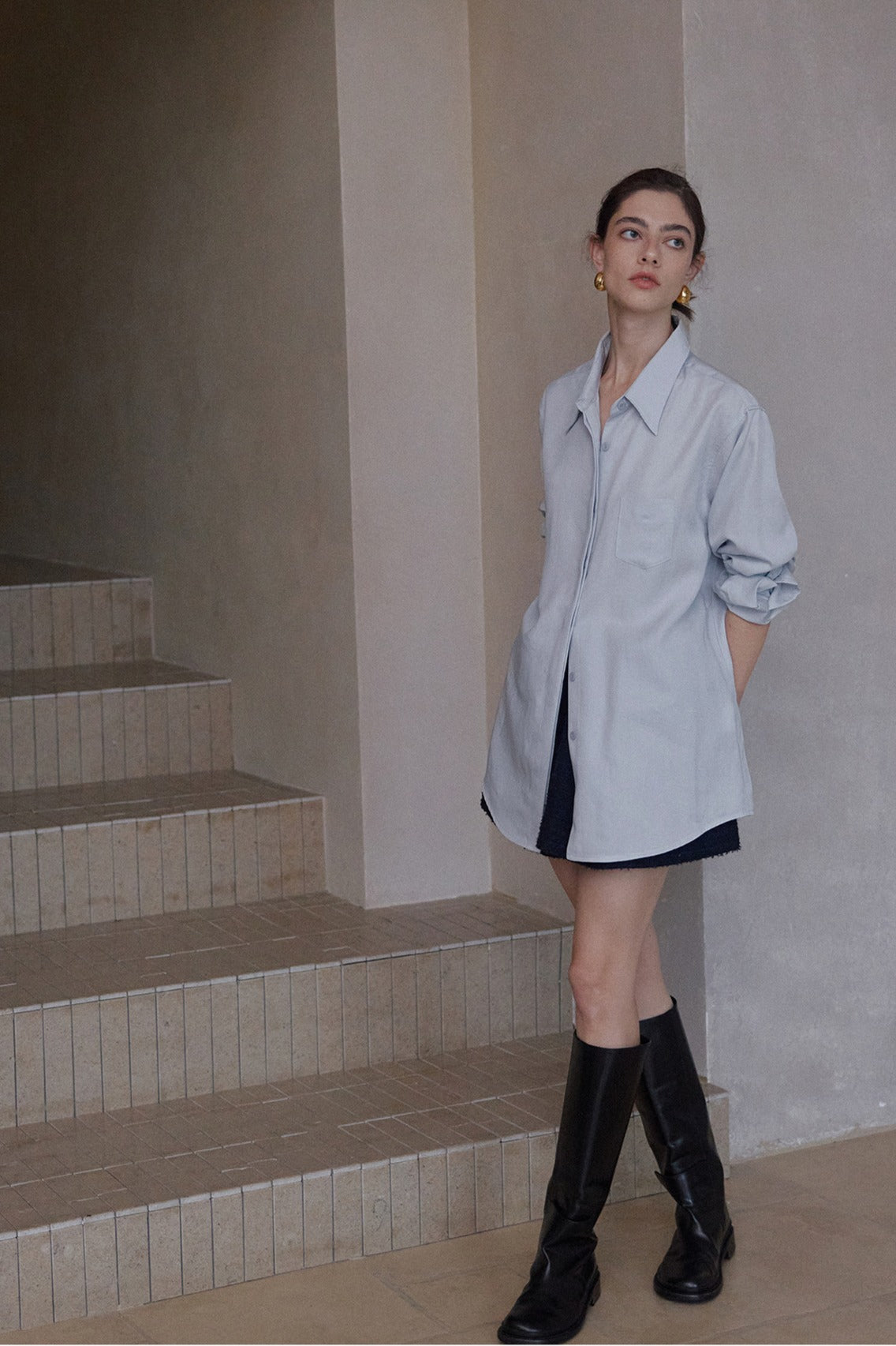 Lyocell blend matte finish drape shirt | 5 color