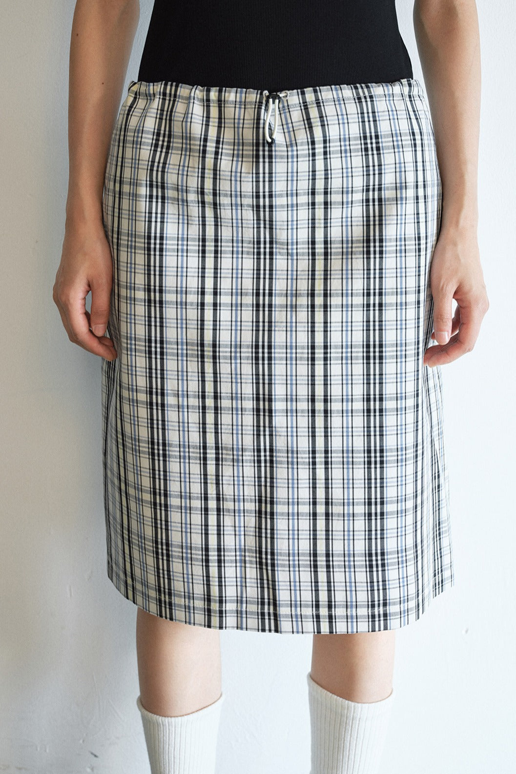 100% cotton check pattern straight skirt | 2 color