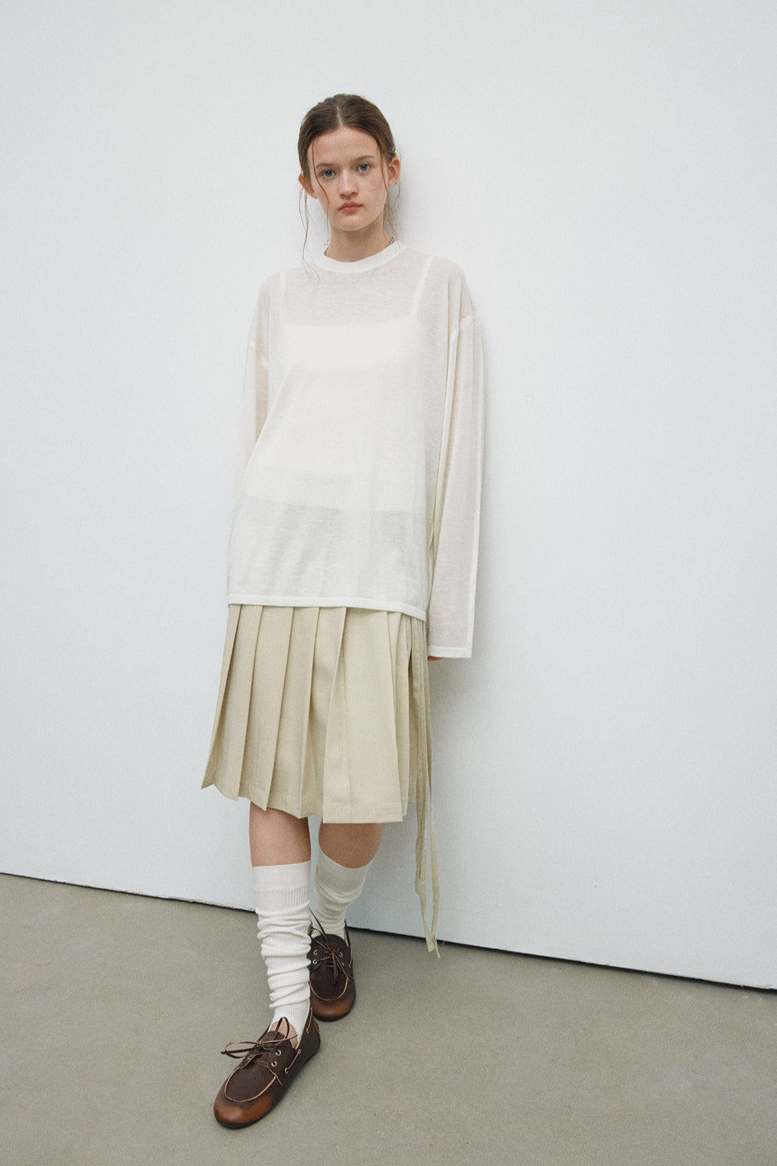 Wool containing loose fit slightly sheer knit t-shirt | 4 color