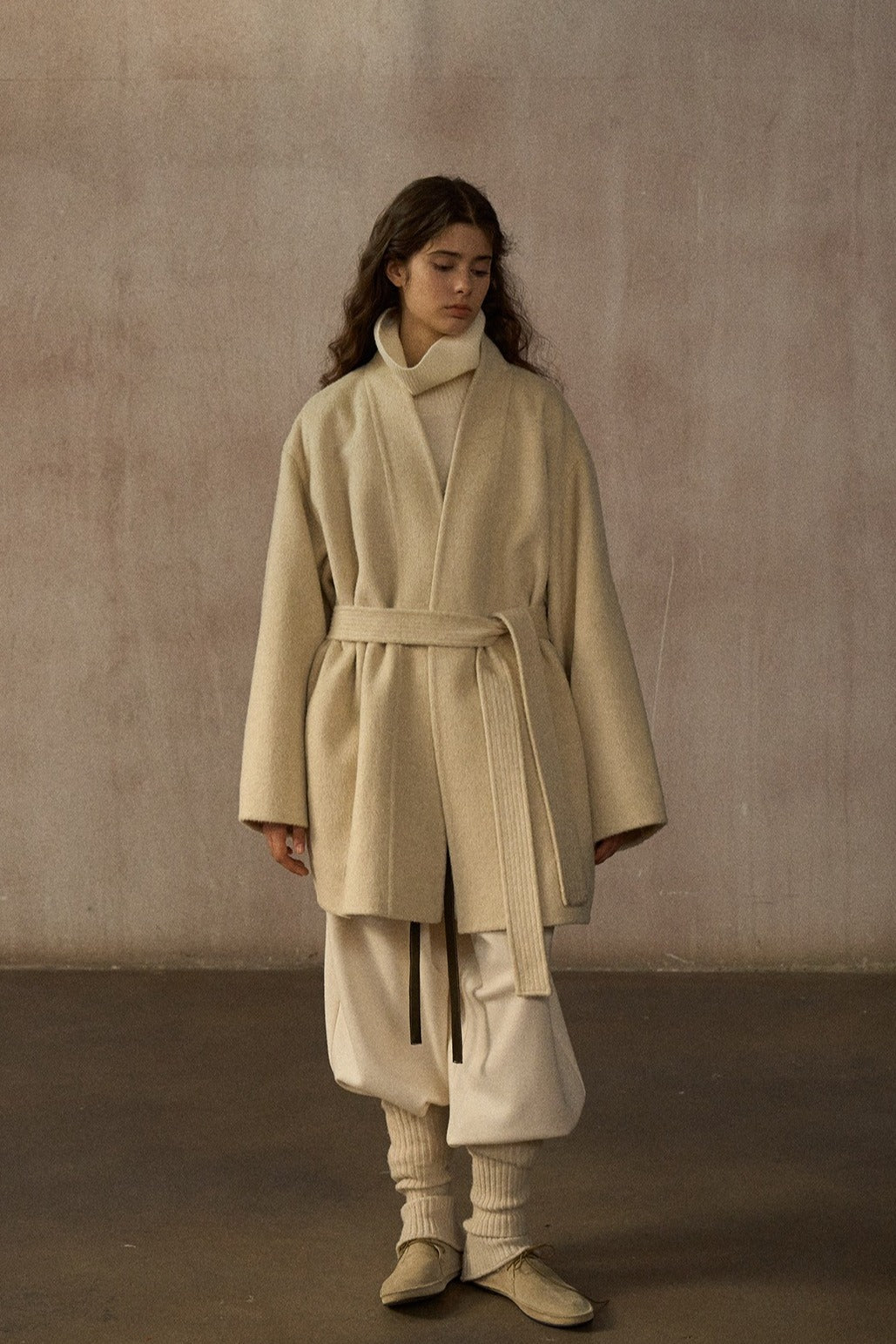 Wool-silk-angora double-faced fabric robe stule coat | 3 color