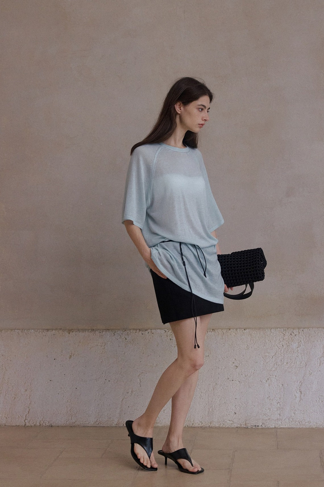 Wool blend relaxed fit raglan sleeves T-shirt | 3 color