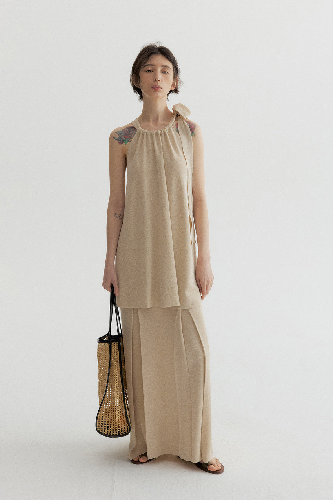 Viscose blend pleated A-line drape skirt | 3 color