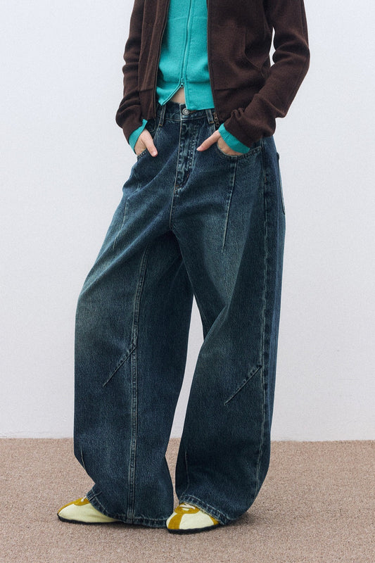 Cotton blend vintage style balloon-fit jeans | 2 color