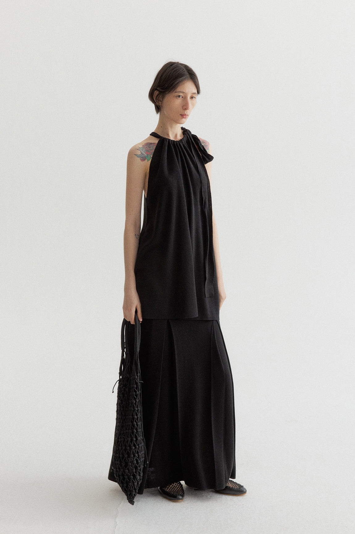Viscose blend pleated A-line drape skirt | 3 color