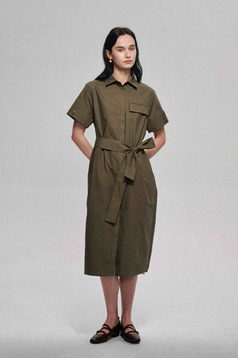 Cotton cocoon silhouette shirt dress | 2 color