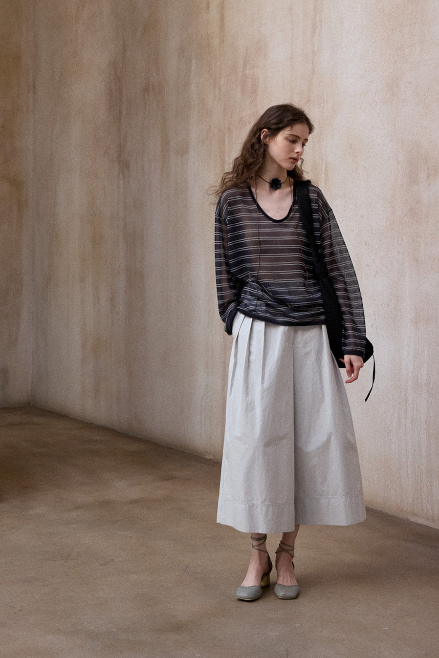 100% cotton straight wide-leg 9/8 pants | 3 color