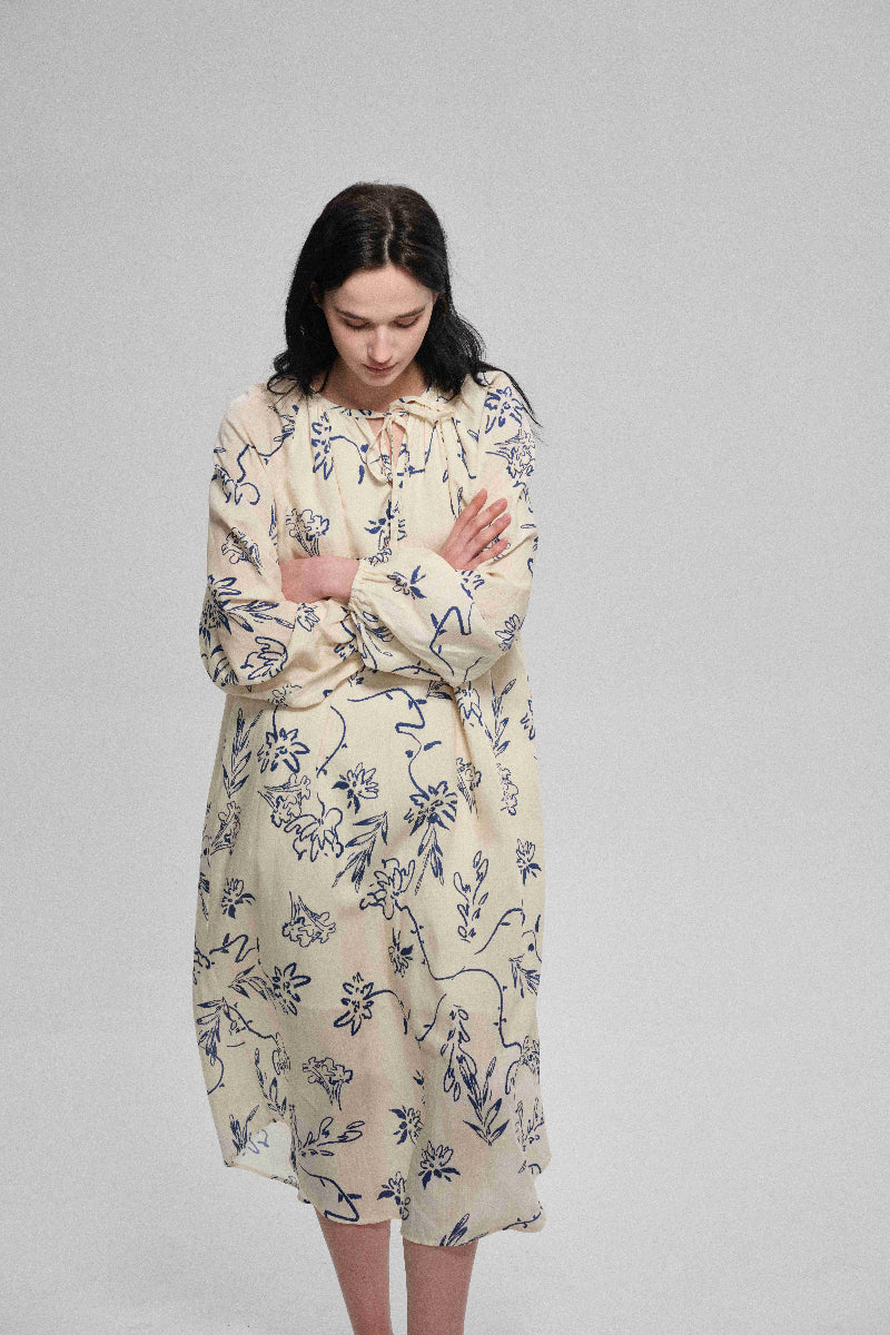 Robe drapée oversize en mélange de lin