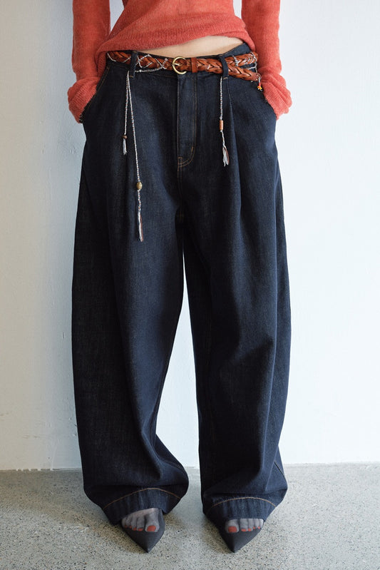 Cotton blend loose fit mid-low rise jeans | 2 color