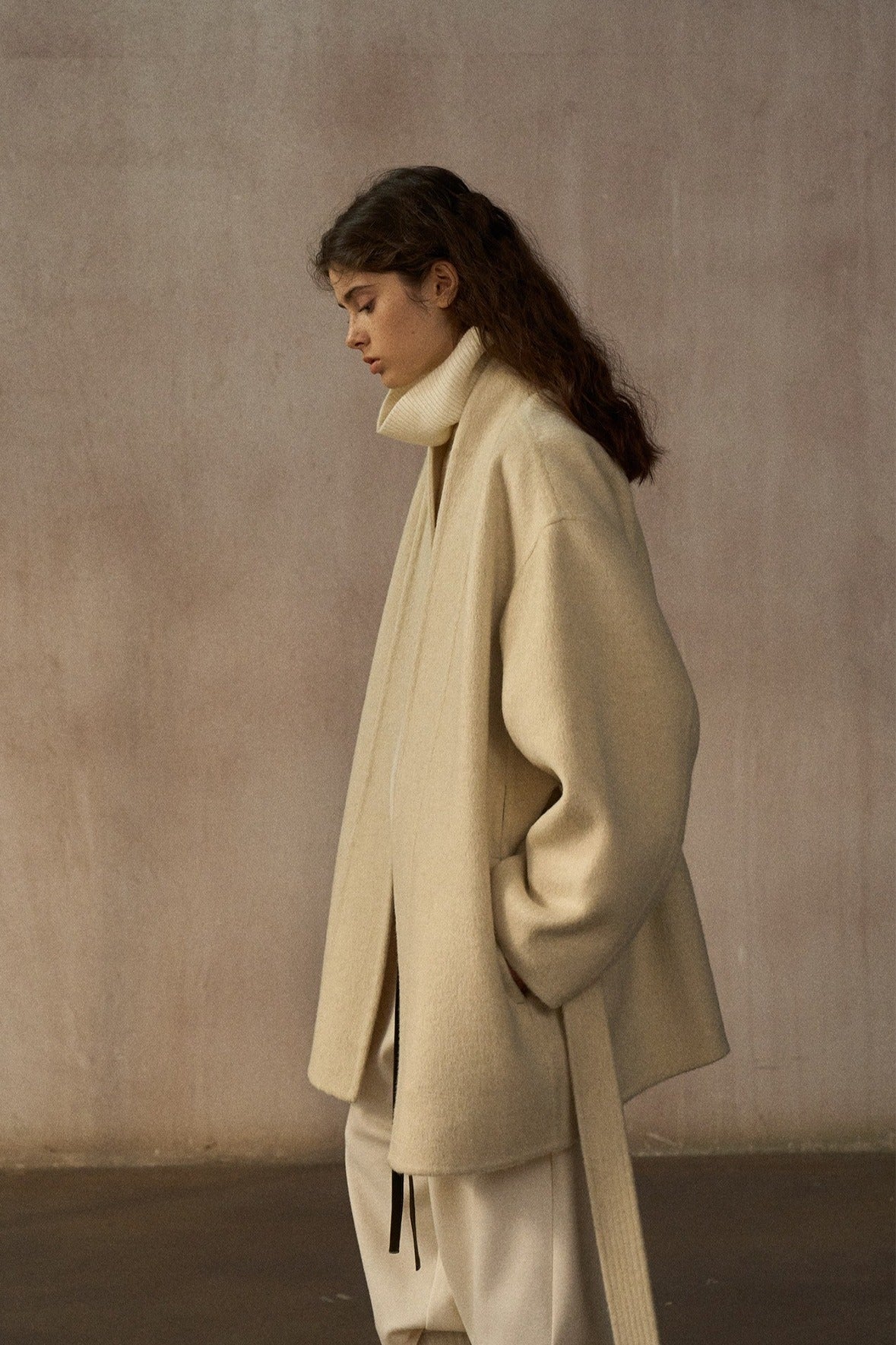 Wool-silk-angora double-faced fabric robe stule coat | 3 color
