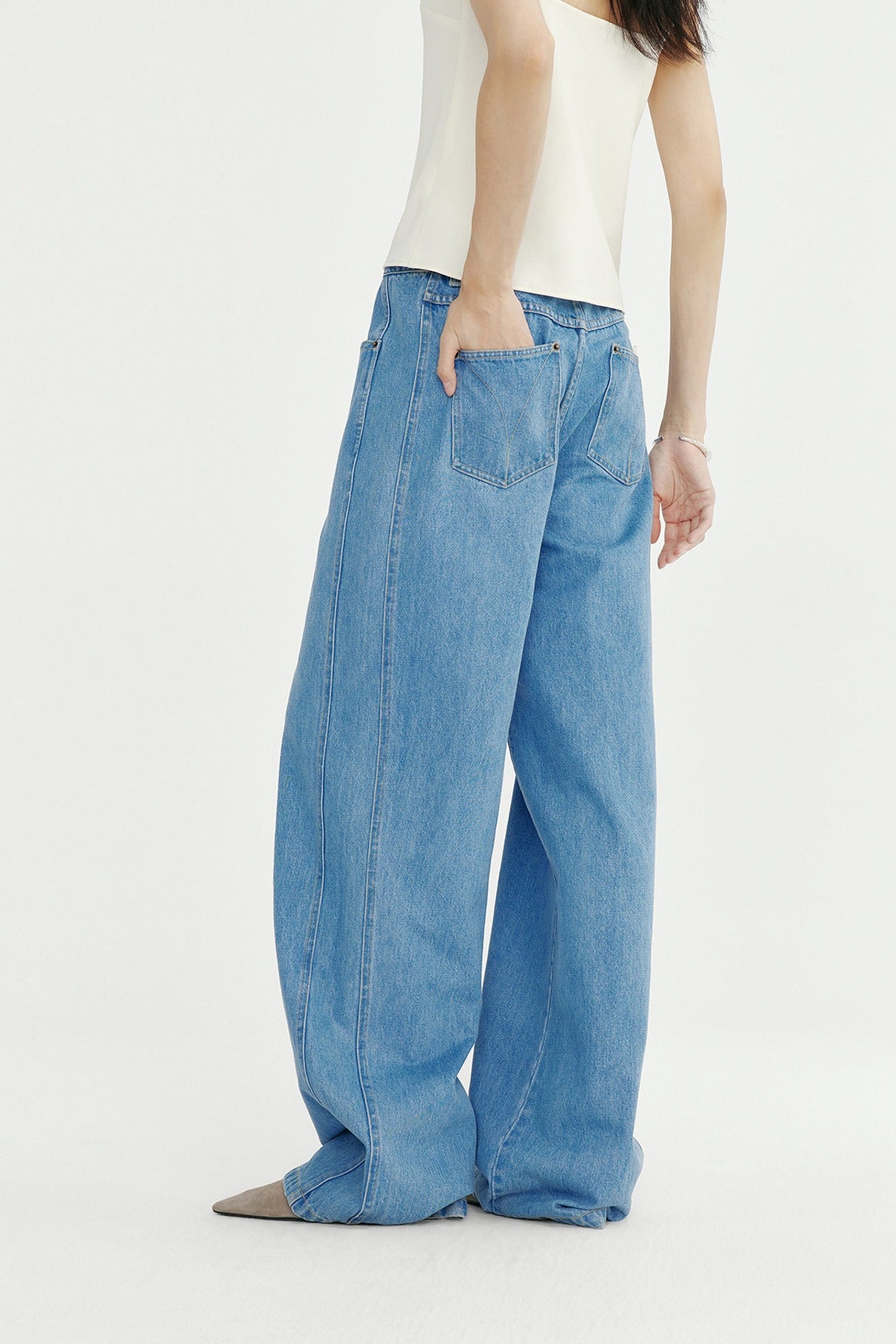100% cotton straight loose wide-leg jean