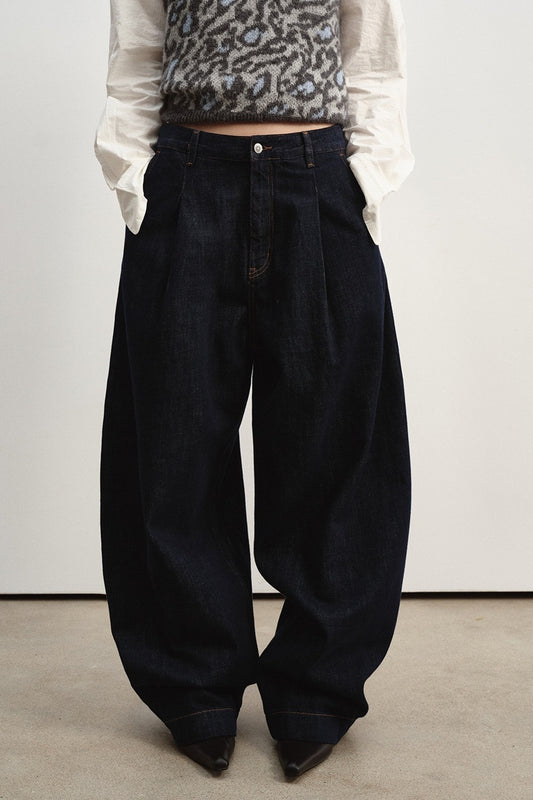 Cotton blend ultra-wide-leg silhouetted jeans | 2 color