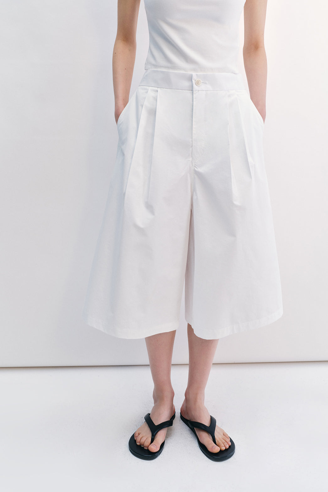Cotton blend relaxed fit 7/8 pants | 4 color