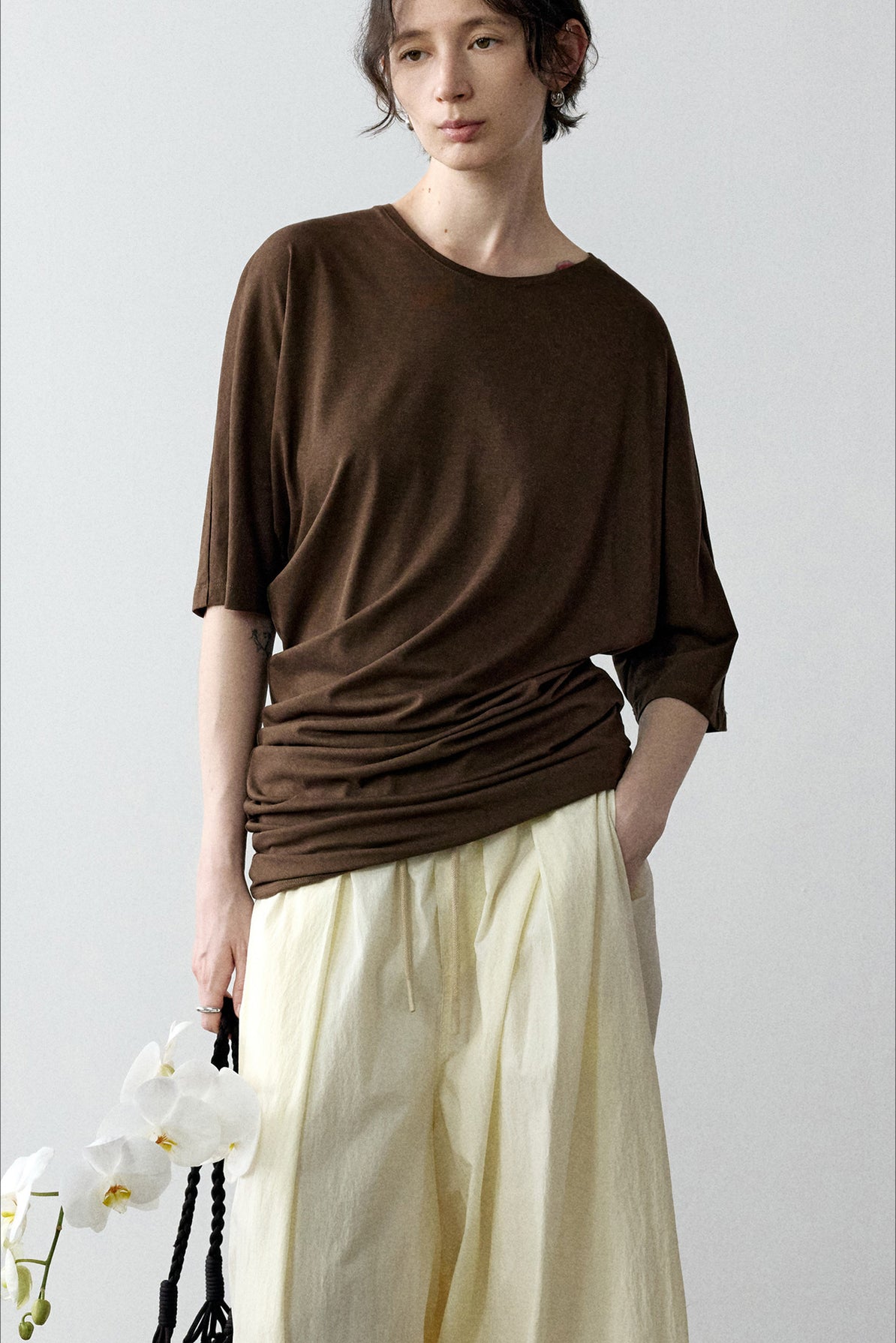 Cotton blend soft irregular hem T-shirt | 4 color