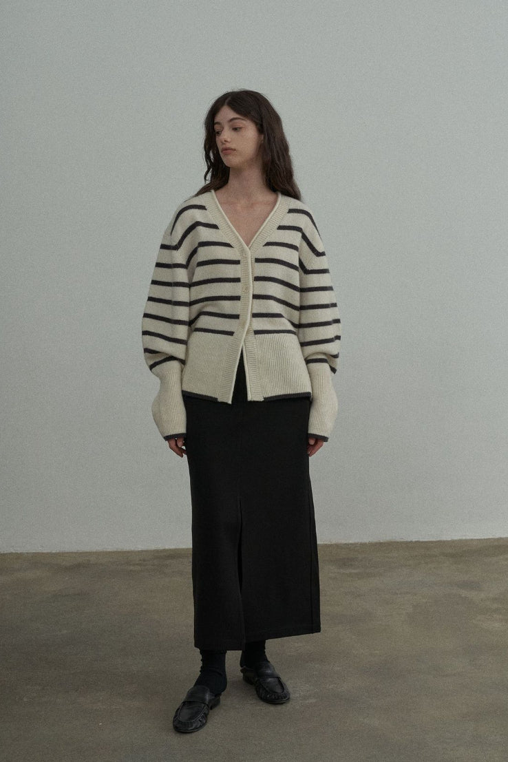 Pure wool striped knitted cardigan | 2 color