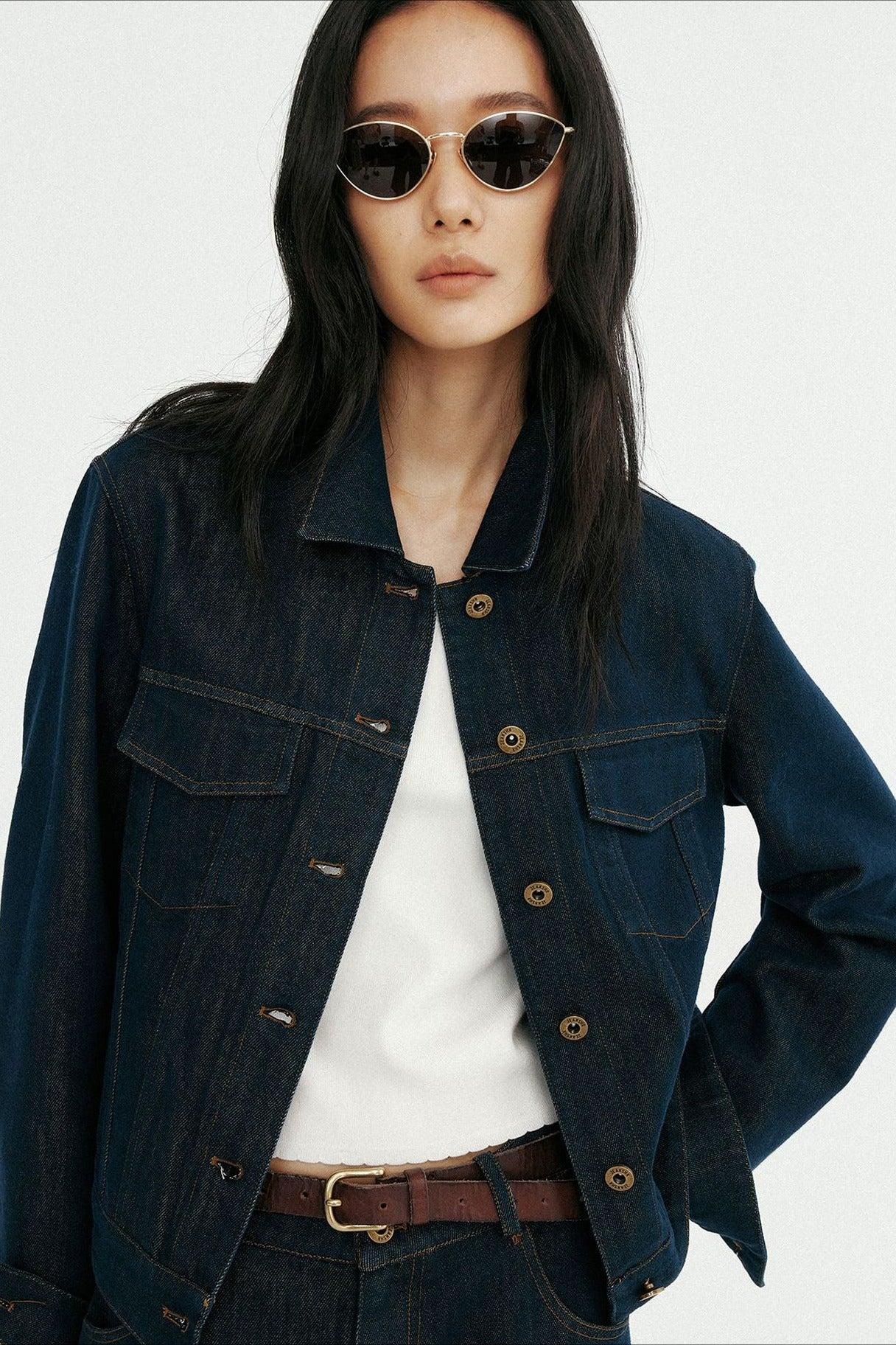Cotton blend denim cropped jacket