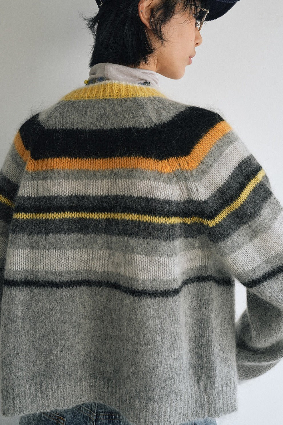 Wool and mohair cozy stripped sweater cardigan | 3 color