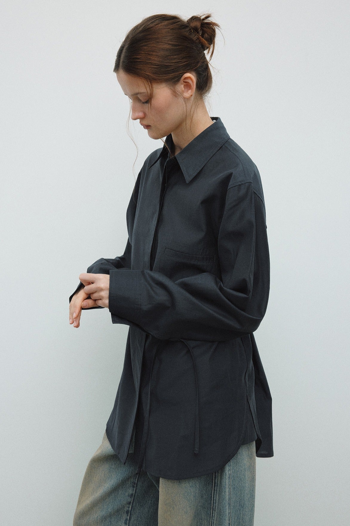 Lyocell blend semi-sheer mid-length shirt | 5 color