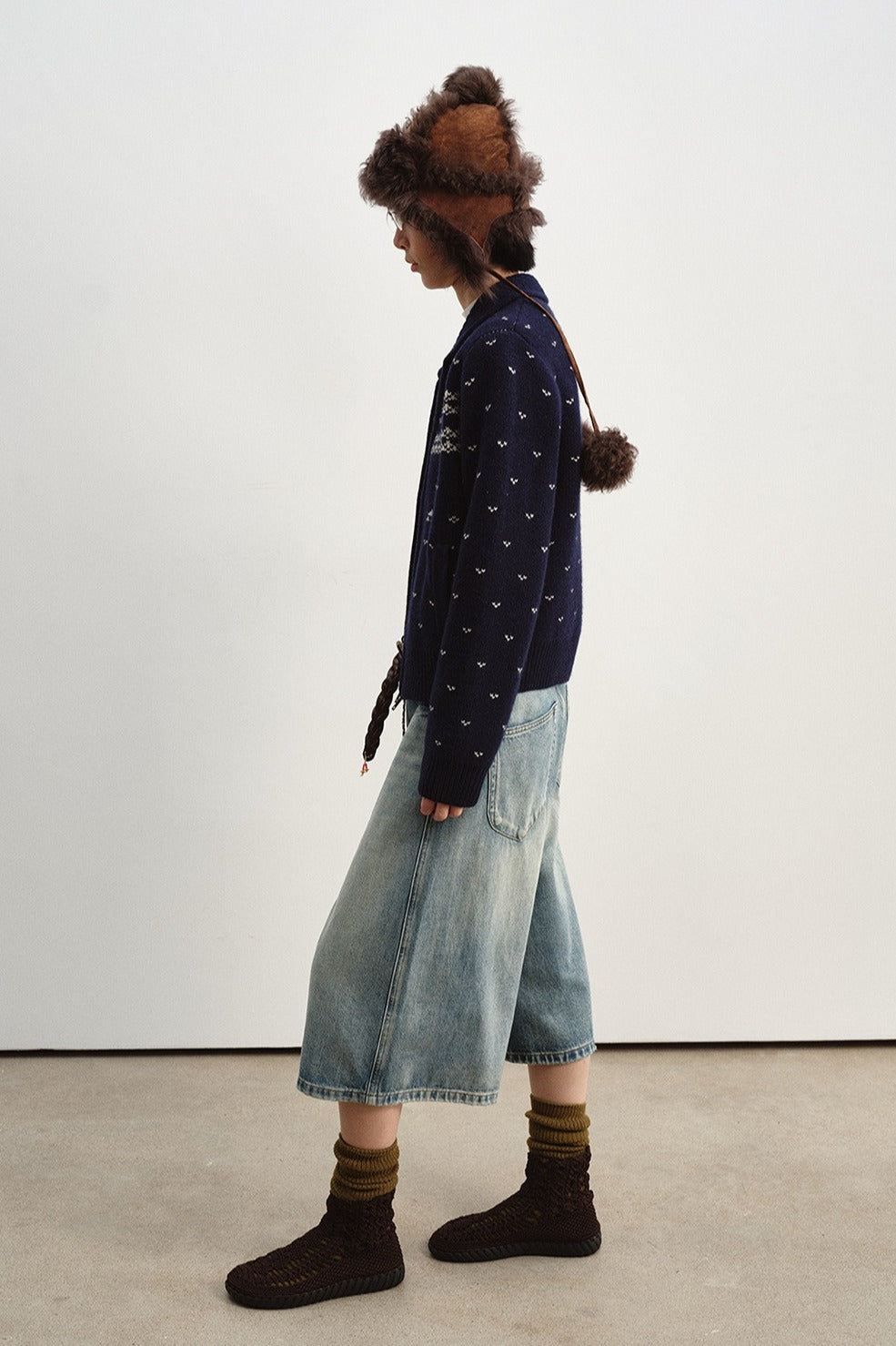 Wool jacquard pattern peter pan collar cardigan | 2 color