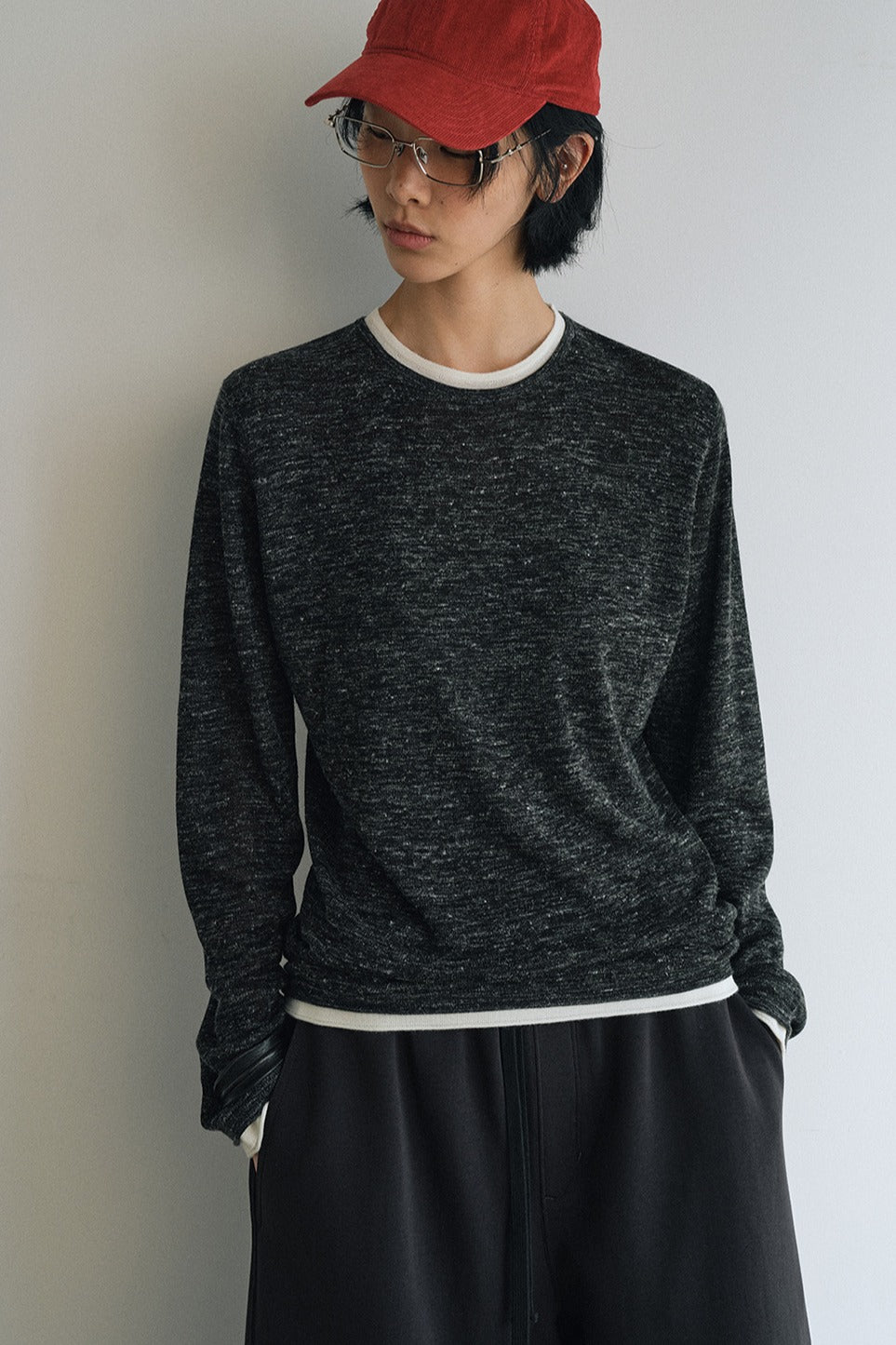 Acrylic-linen fake two-piece lightweight knitwear | 3 color