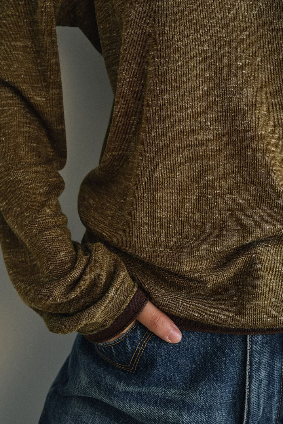 Acrylic-linen fake two-piece lightweight knitwear | 3 color
