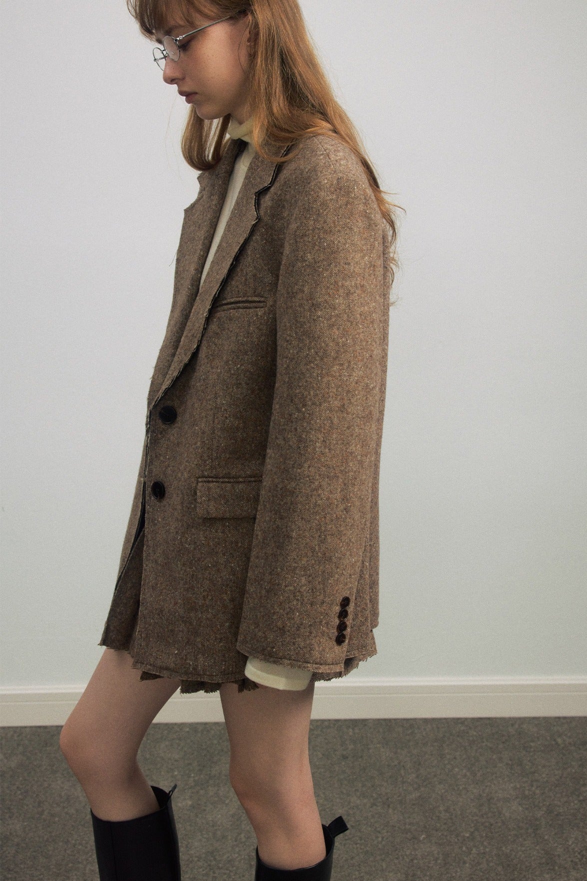 Wool riched structured sharp tweed blazer jacket | 2 color