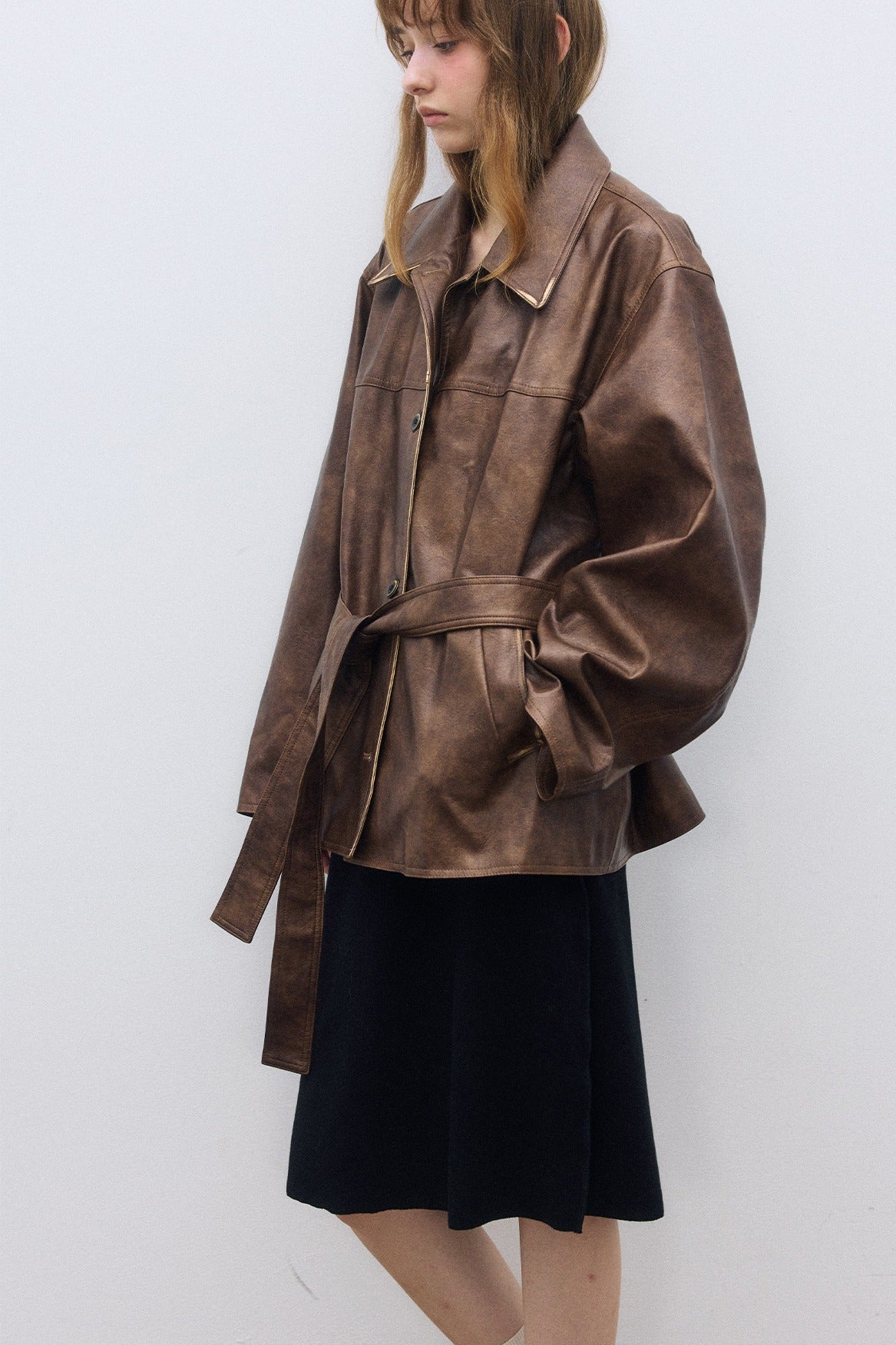 PU-coated vintage-look jacket with e belt | 3 color