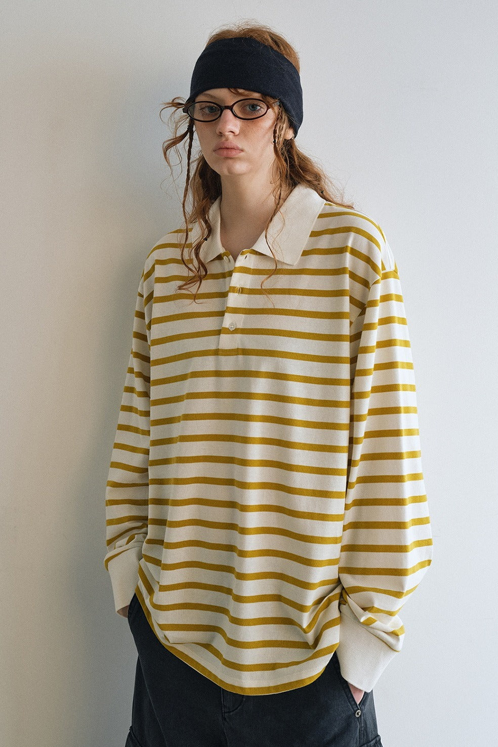 100% cotton loose-fit stripe pattern polo t-shirt | 4 color