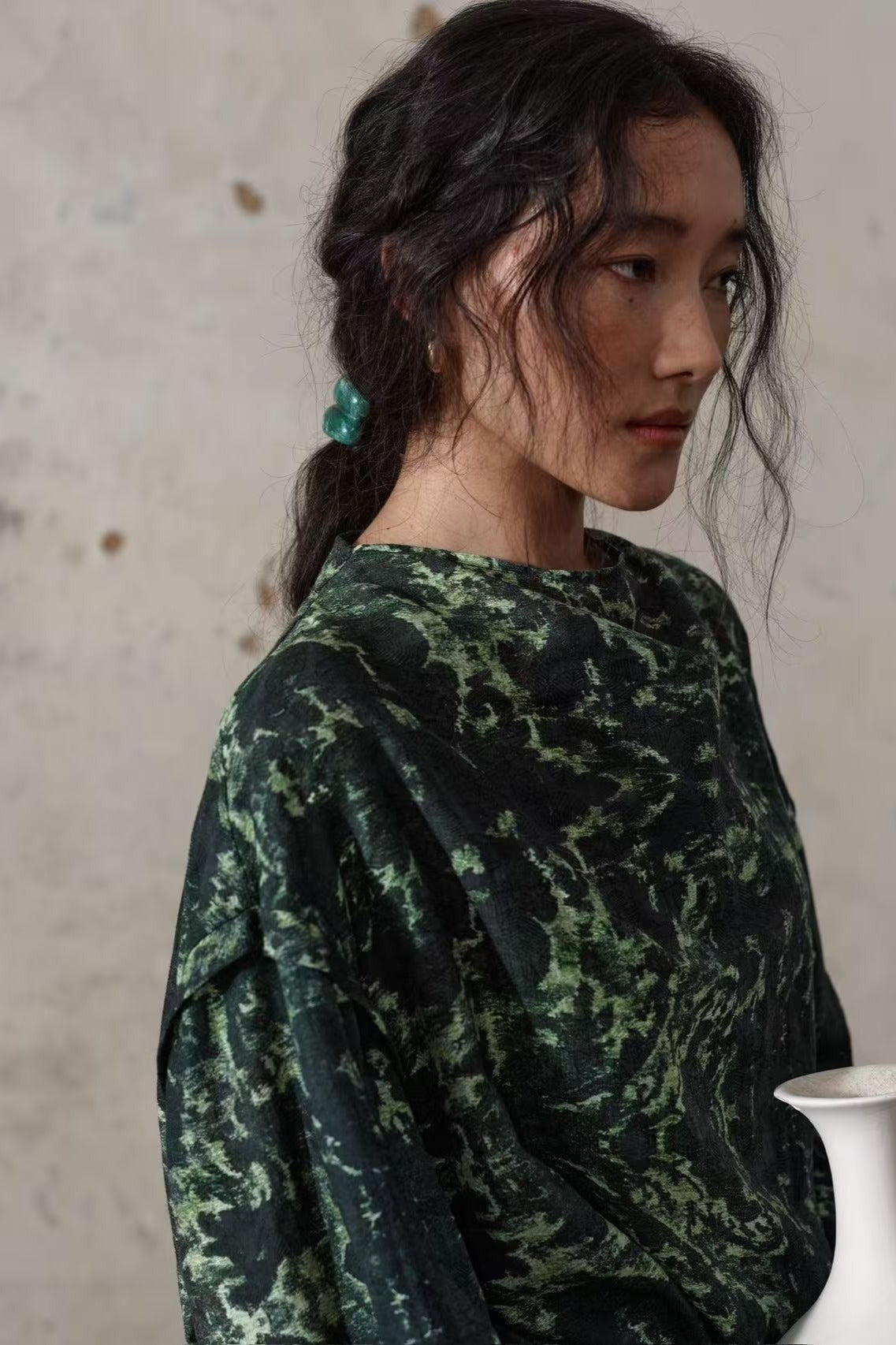 Lyocell blend romantic leaf print shirt | 2 color