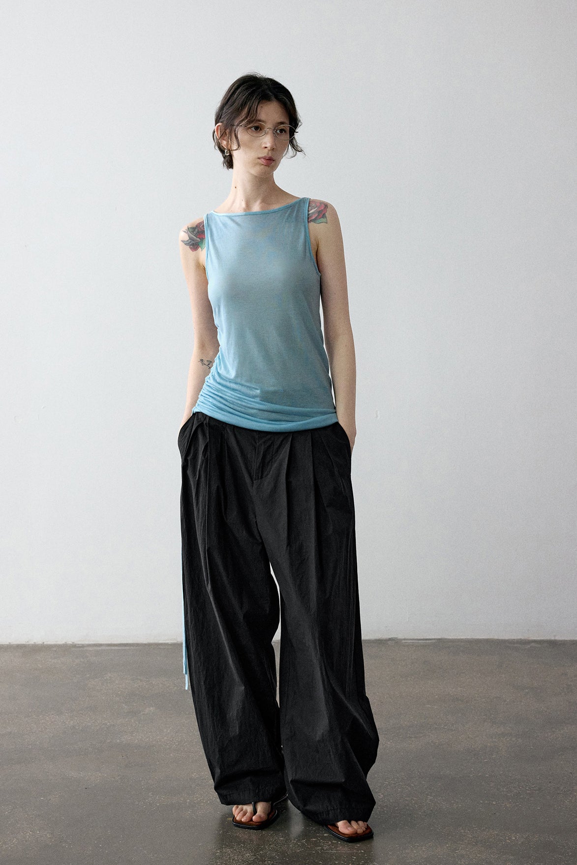 100% cotton paper-like texture wide leg pants | 4 color