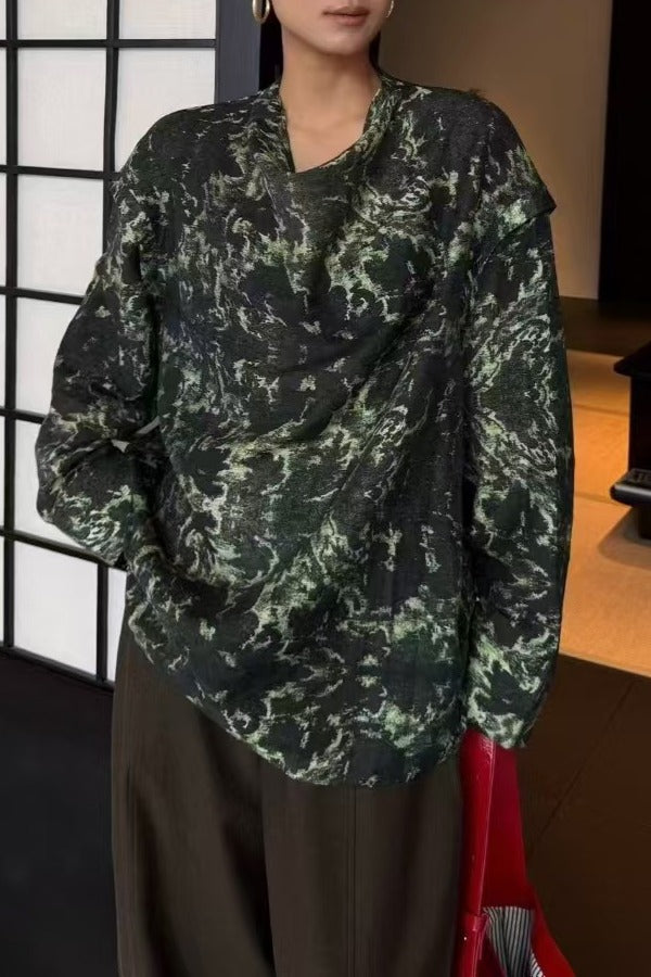 Lyocell blend romantic leaf print shirt | 2 color