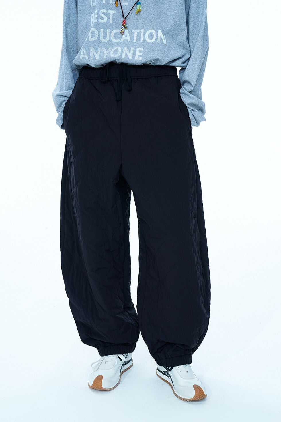 Wool-cotton filling cozy quilted loose pants | 4 color