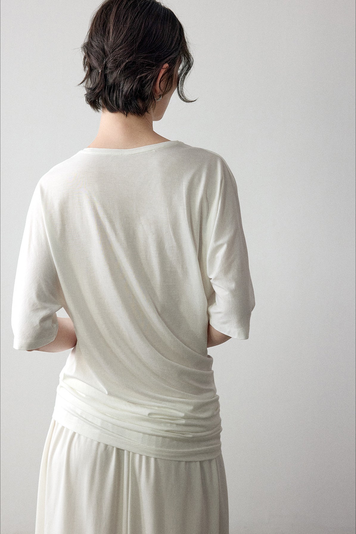 Cotton blend soft irregular hem T-shirt | 4 color