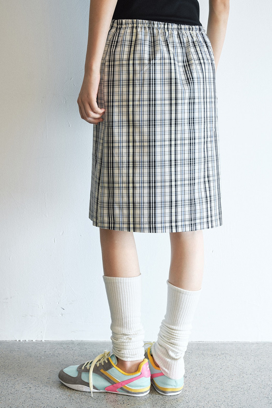 100% cotton check pattern straight skirt | 2 color