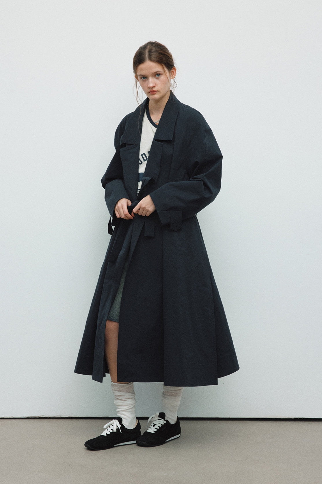 Cotton blend minimalist loose fit trench coat | 2 color
