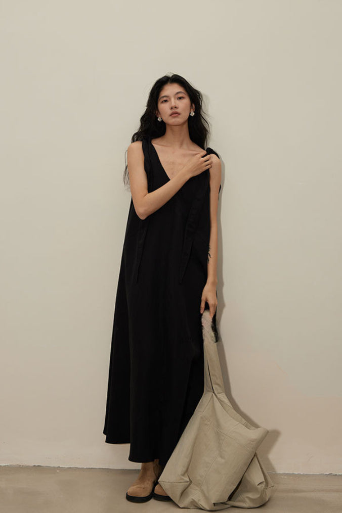 Lyocell blend multiway big hem strap dress | 3 color