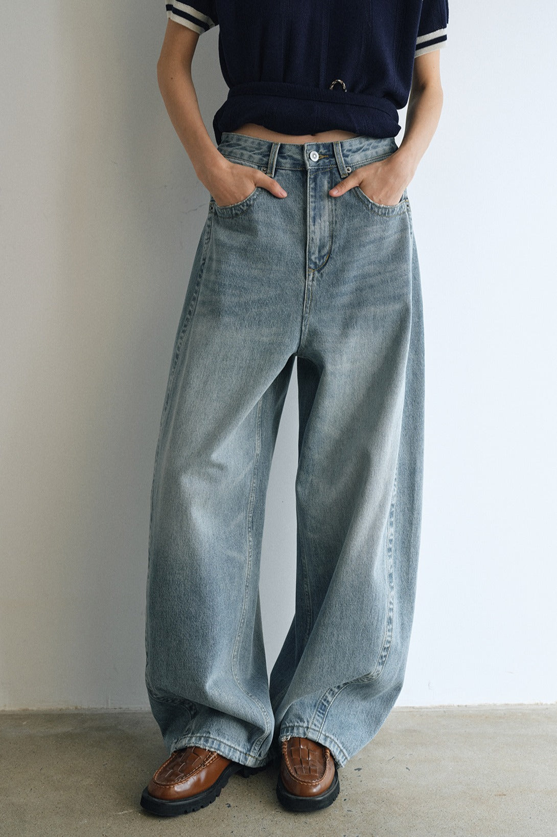100% cotton vintage wash banana cut jeans | 3 color
