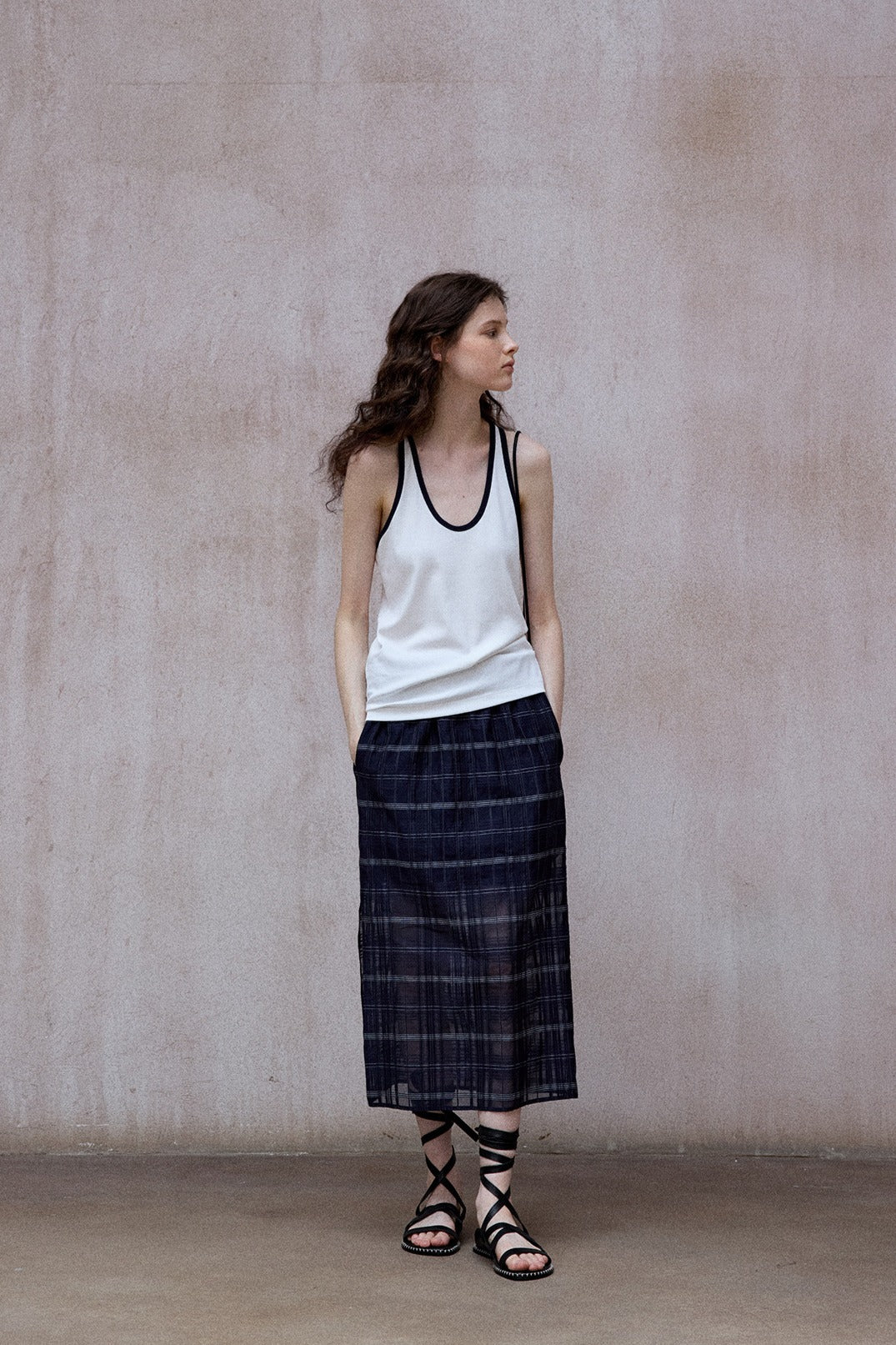 Cotton blend elastic color contrast tank top | 3 color