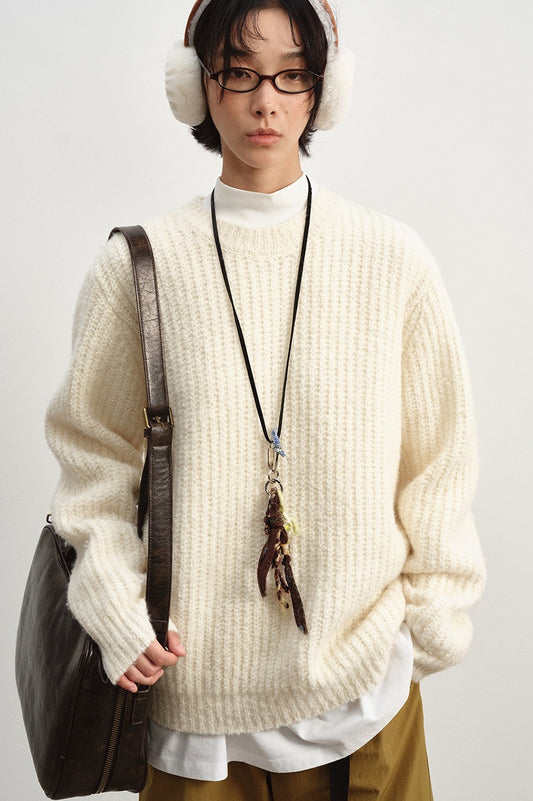 Wool riched chunky knit texture sweater | 3 color