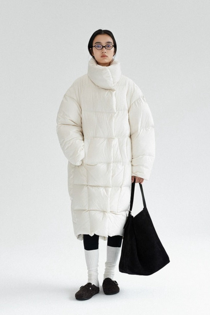 Cocoon-shape stand collar down coat | 2 color